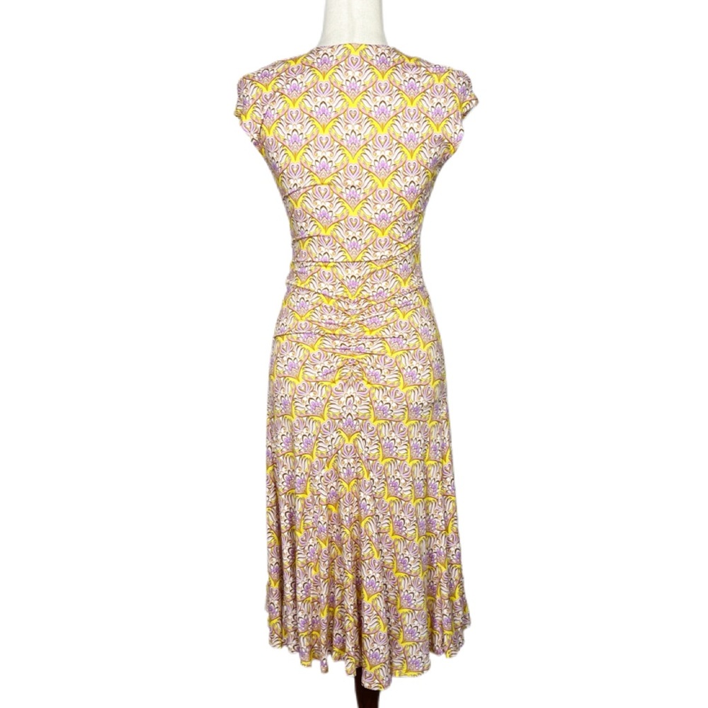 HALE‎ BOB Women Size S Yellow Floral Cap Sleeve V-Neck Gathered Waist Midi Dress - Picture 2 of 9